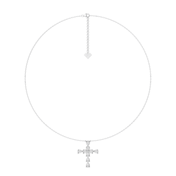 18K Yellow Gold Pear Shape Diamond Cross Pendant