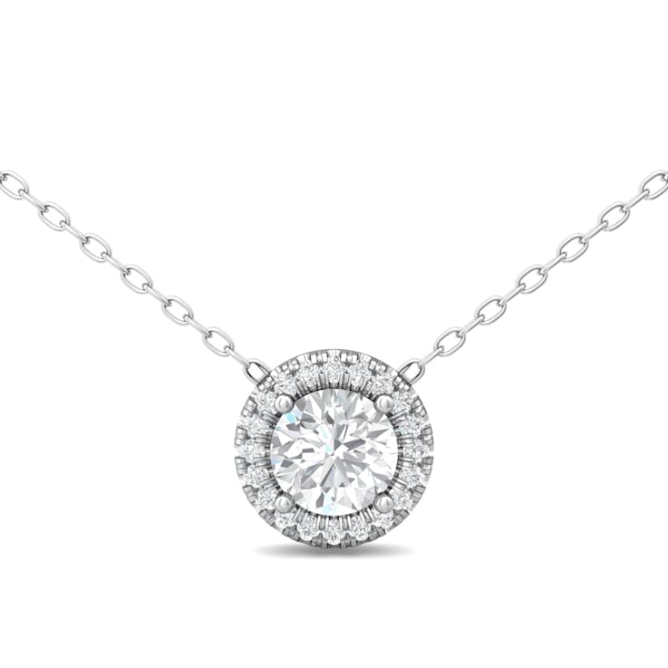 14k White Gold Diamond Halo Necklace