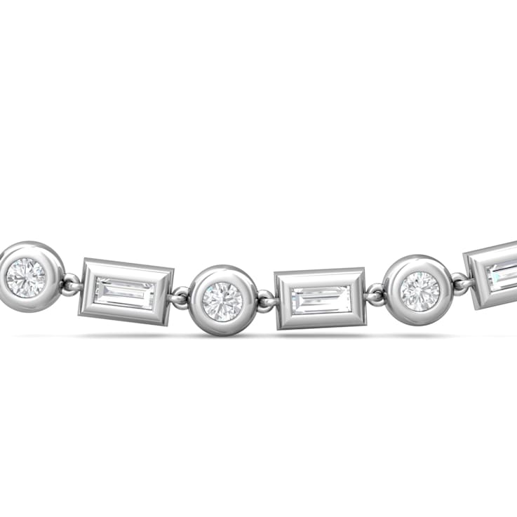 14K White Gold Round and Baguette Lab Grown Diamond Choker Style 18 Inch Necklace