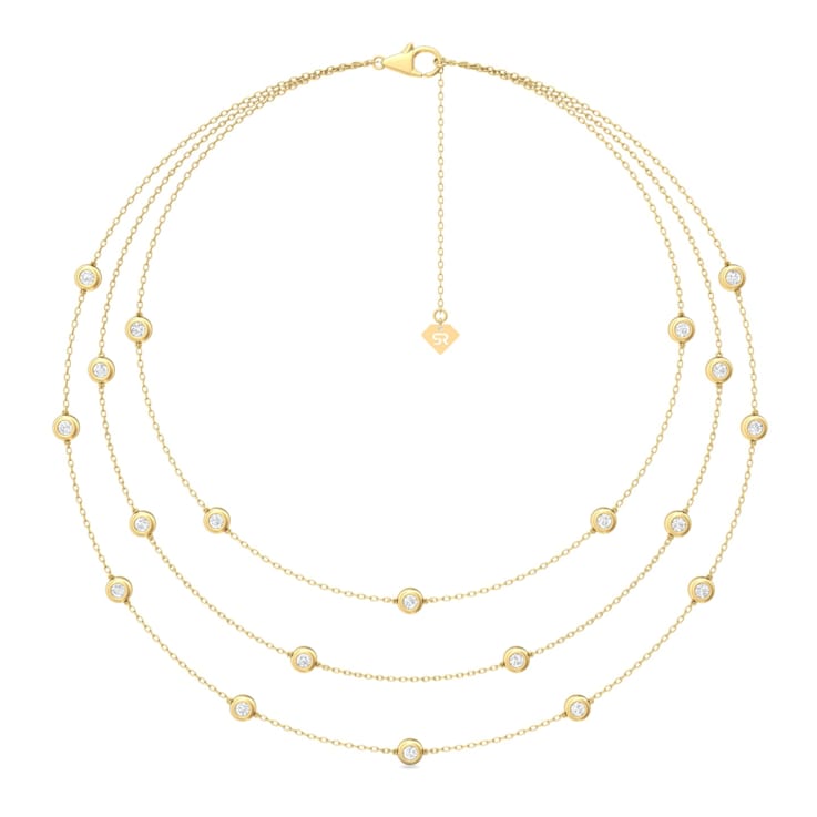 14K Yellow Gold 3 Row Layered Lab Grown Diamond by the Yard 16 Inch
Necklace With 2 Inch Extender