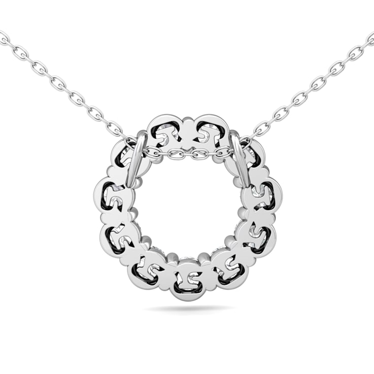 14K White Gold Lab Grown Diamond Circle Pendant