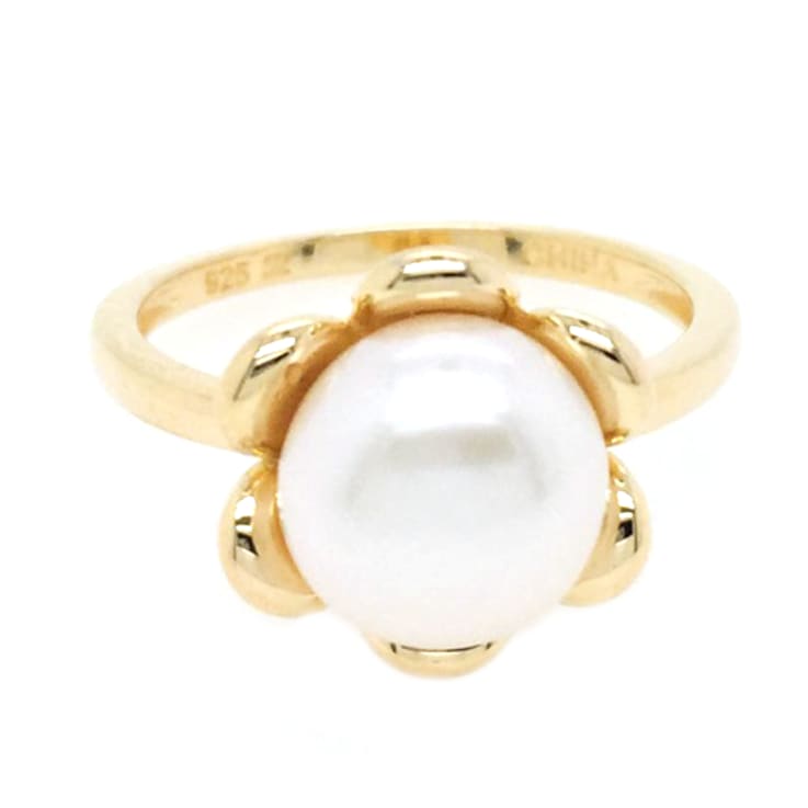 Sterling Silver with 14K Flash Yellow Gold Plating White Fresh Water
Pearl Ring