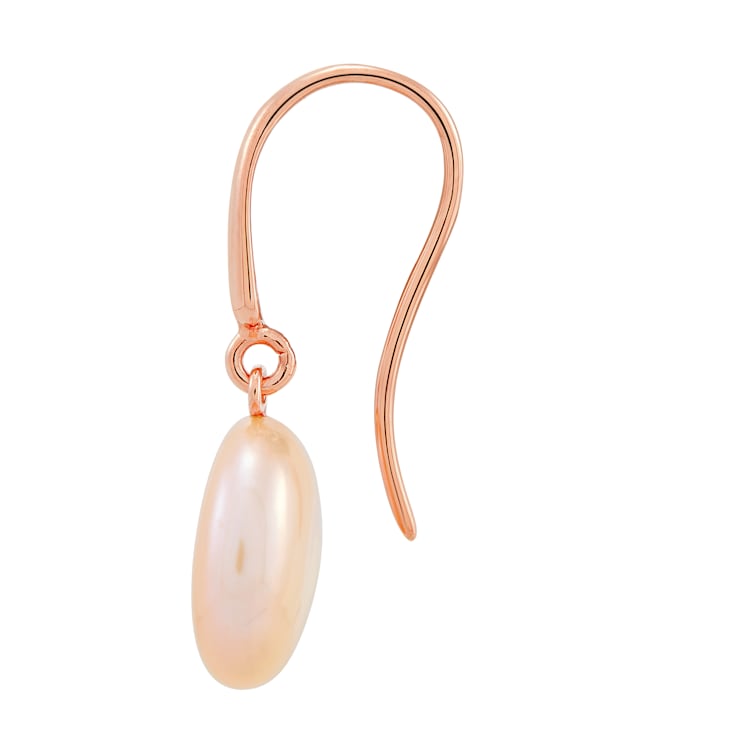 Sterling Silver with Rose Gold Plating 13mm Coin Pearl Drop Earrings