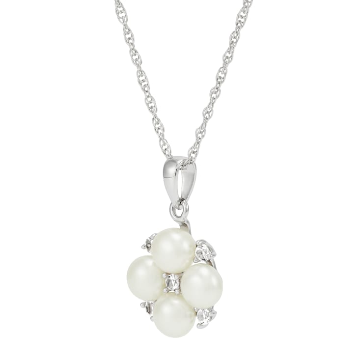 Sterling Silver Fresh Water Pearl and White Topaz Pendant with 18"
Rope Chain