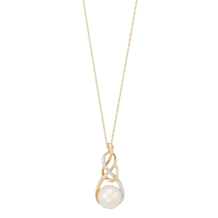 10K Yellow Gold Diamond and White Freshwater Pearl Pendant with 18"
Rope Chain