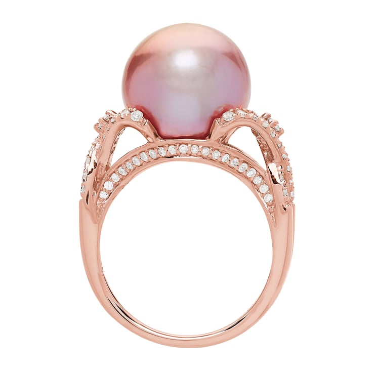 14K Pink Gold 1/2cttw Diamond and Natural Ming Pearl Ring
