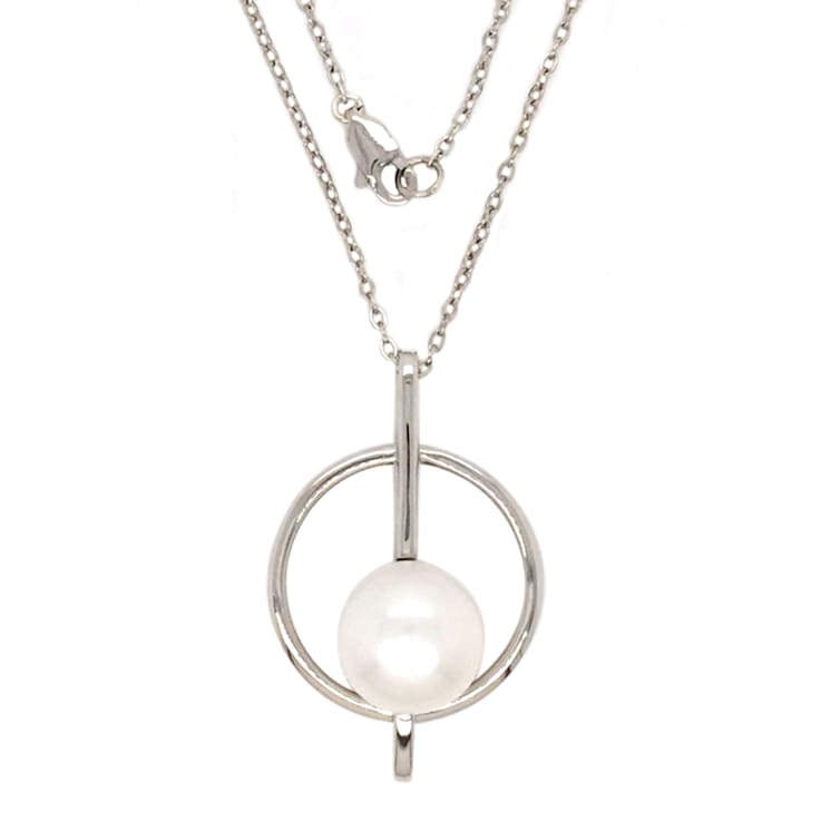 Sterling Silver White Button Freshwater Pearl Pendant with 17"
Cable Chain