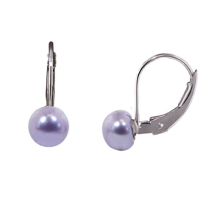 Sterling Silver Violet Button Fresh Water Pearl Earrings