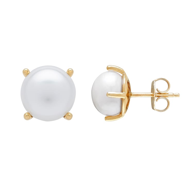 10K Yellow Gold White Pearl  Stud