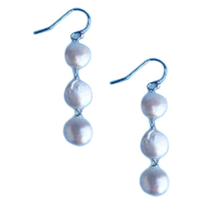 Sterling Silver White Fresh Water Pearl Drop Earrings