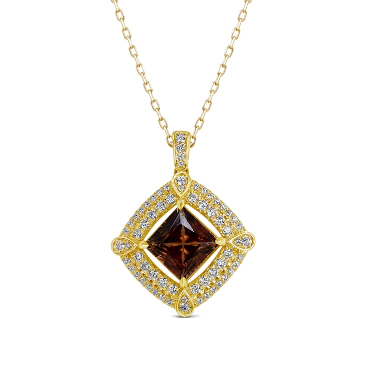 18KY 1 CTW Diamond Fashion Pendant With 4 1/2 CTW Center Princess Sun Stone