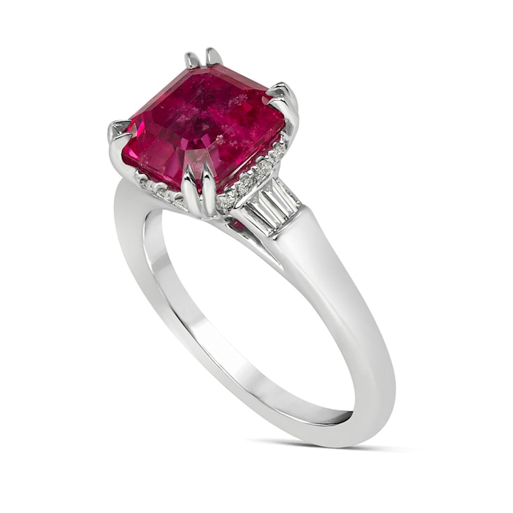 18KW 1/5 CTW Diamond Engagement Ring With 3.15 CTW Emerald Spinel