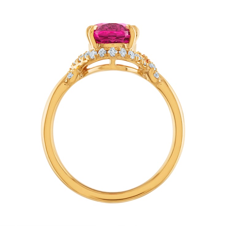 18KY 1/5 CTW Diamond Engagement Ring With 3 1/3 CTW Center Oval Spinel