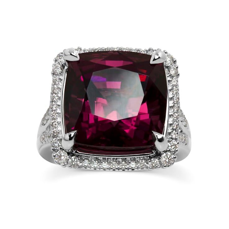 18KW 5/8 CTW Diamond Engagement Ring With 17 3/8 CTW Center Cushion Rhodolite