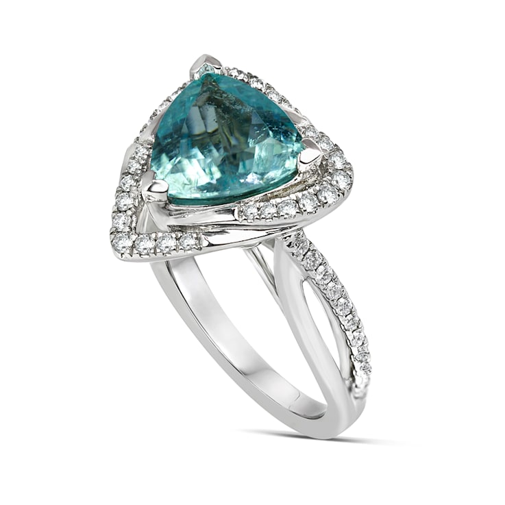 2 1/5ctw Trillion Tourmaline 1/3ctw Diamond 18K White Gold Ring