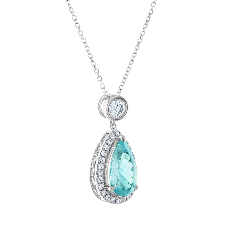 18KW 1/2 CTW Diamond Fashion Pendant With 2 5/8 CTW Pear Tourmaline