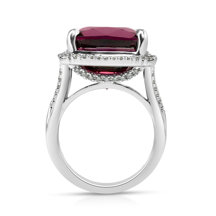 18KW 5/8 CTW Diamond Engagement Ring With 17 3/8 CTW Center Cushion Rhodolite