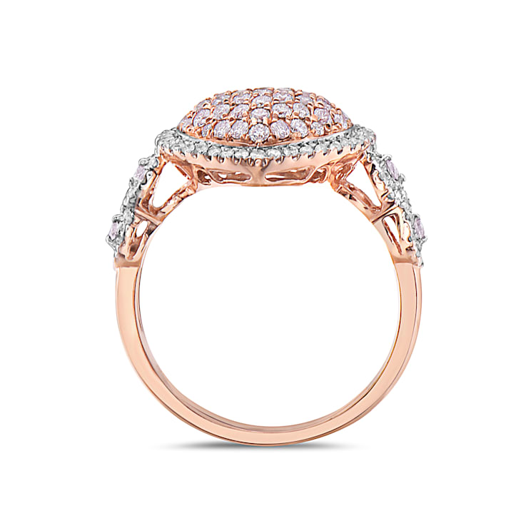 14KT Rose Gold Heart Shaped Ring with 3/4 CTTW Pink and White Diamonds