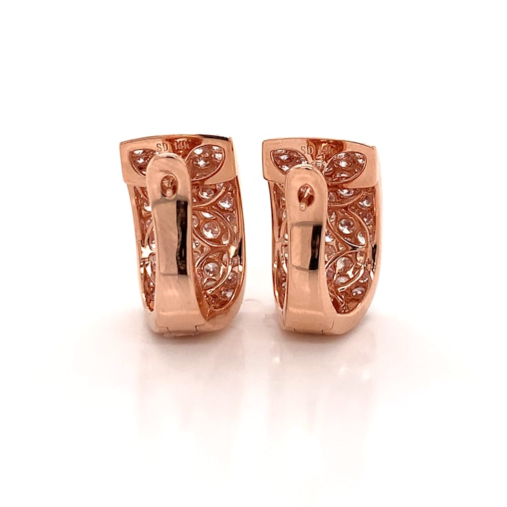 14KT Rose Gold 3 1/4 CTTW Pink Diamond Hoop Earrings