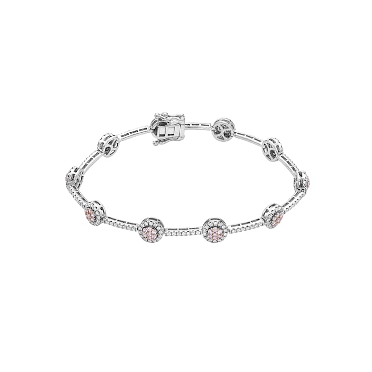 14KT  Two Tone, Rose and White Gold 2 CTTW Pink & White Diamond Bracelet