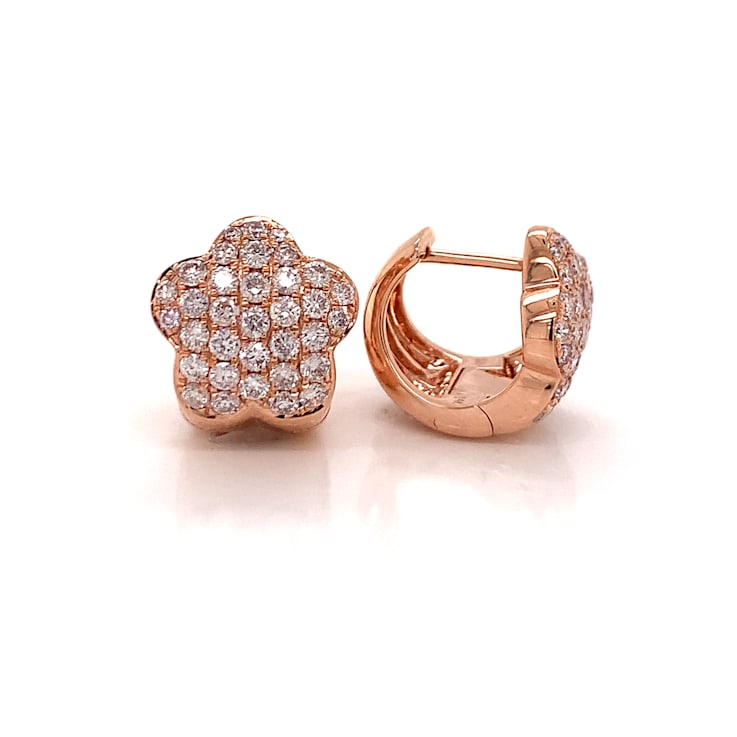 14KT Rose Gold 1 1/3 CTTW Pink Diamond Huggie, Hoop Earrings
