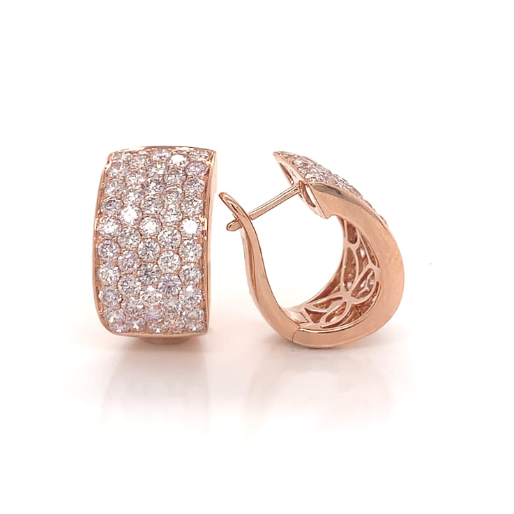 14KT Rose Gold 3 1/4 CTTW Pink Diamond Hoop Earrings