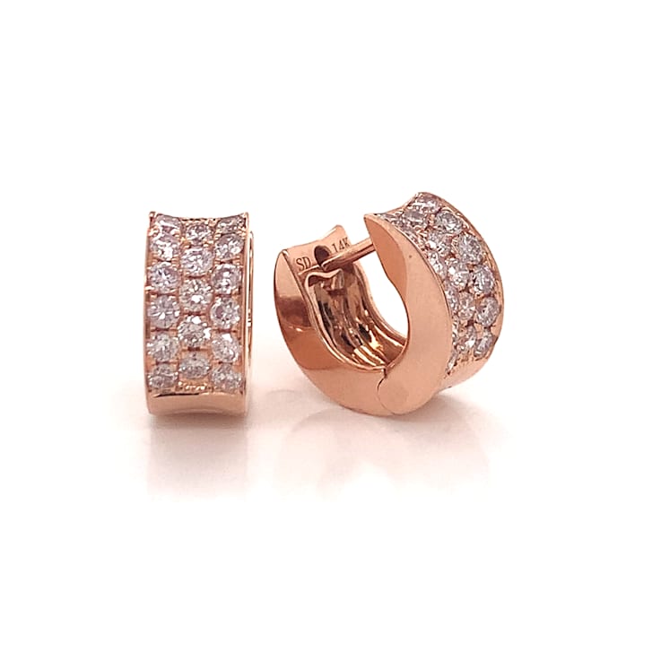 14KT Rose Gold 3/4 CTTW Pink Diamond Huggie, Hoop Earrings