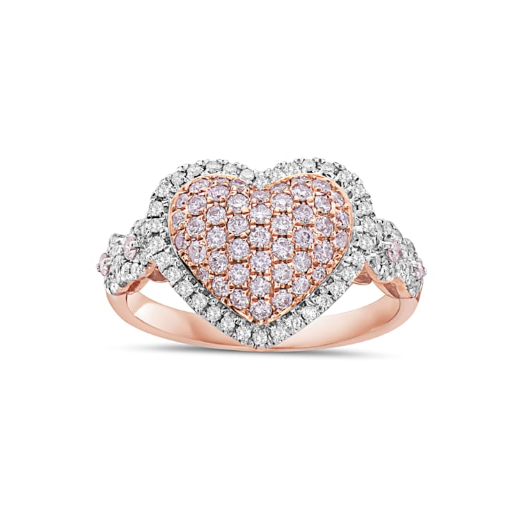 14KT Rose Gold Heart Shaped Ring with 3 4 CTTW Pink and White Diamonds 1DMSBA