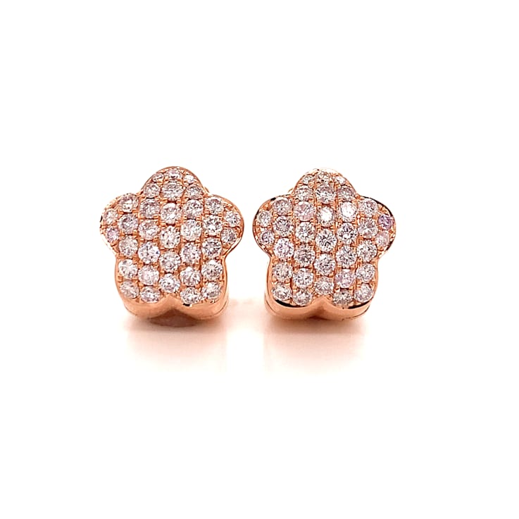 14KT Rose Gold 1 1/3 CTTW Pink Diamond Huggie, Hoop Earrings