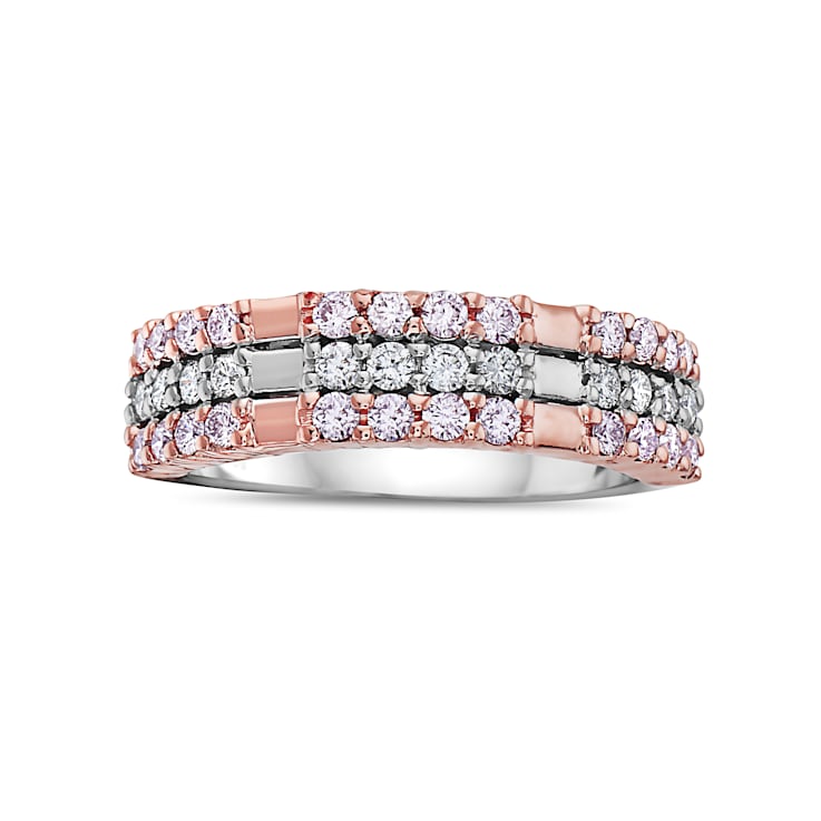 14KT White & Rose Gold Diamond Band. 3/4 CTTW Pink & White Diamonds