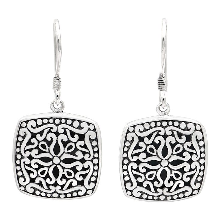Artisan Balinese Square Sterling Silver Square Filigree Earrings