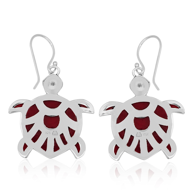 Balinese Artisan 925 Sterling Silver Turtle Shape Earring with Red Coral