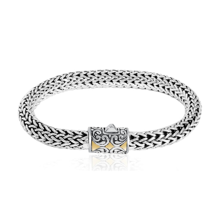 Balinese Artisan 925 Sterling Silver Bracelet with 18K Gold Centre Lock