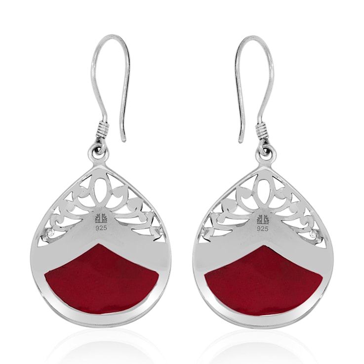 Balinese Artisan 925 Sterling Silver Dangling Earring with Beautiful Red Shell