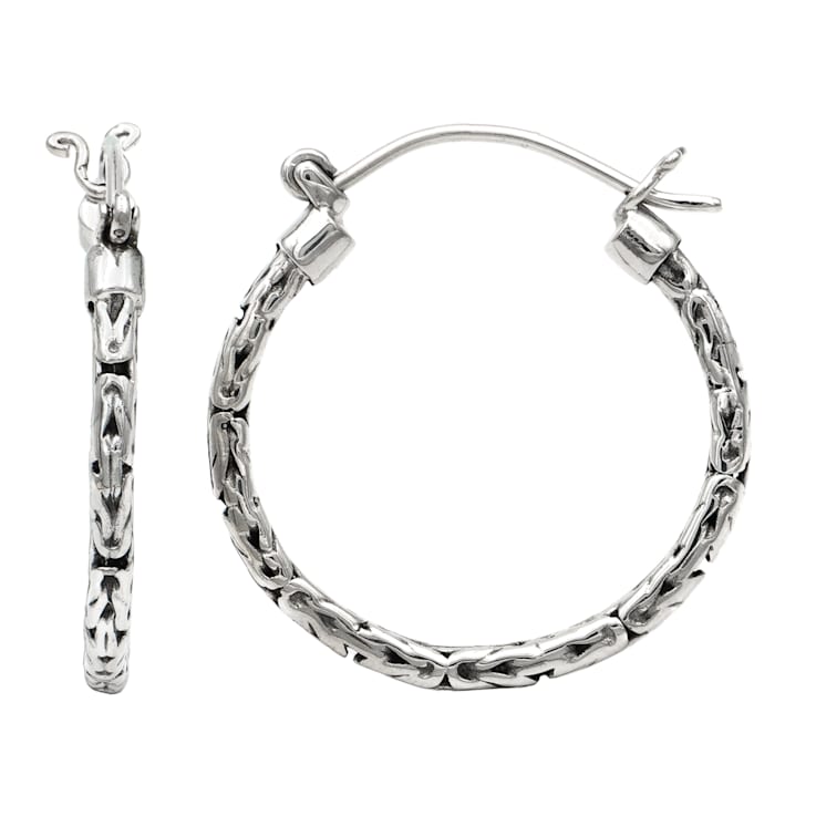 Artisan Balinese Byzantine Sterling Silver Hoop Earrings
