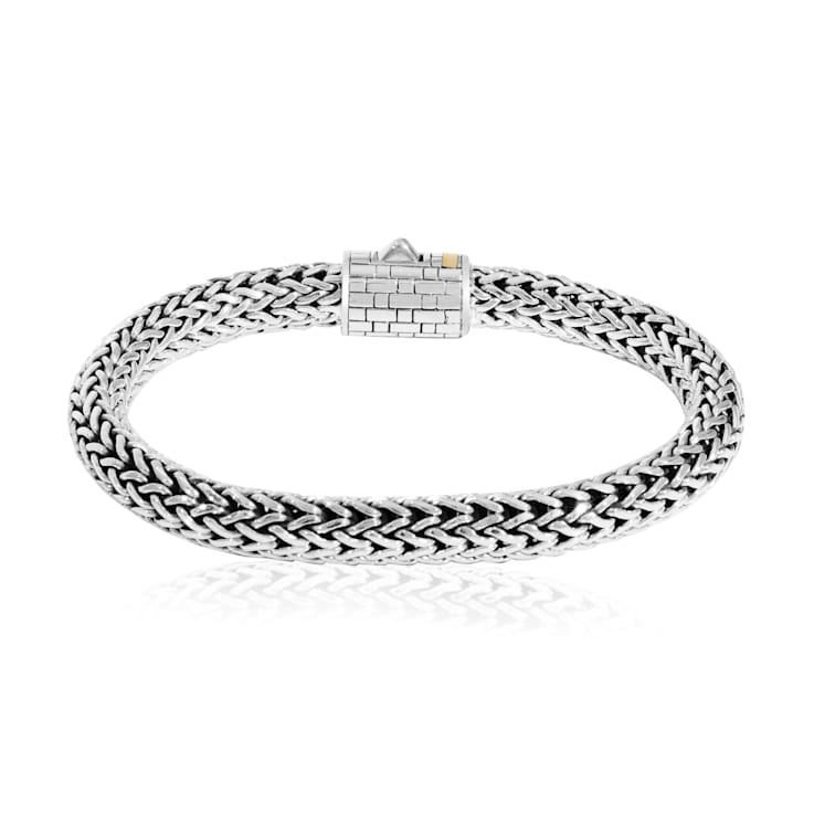 Balinese Artisan 925 Sterling Silver Bracelet with 18K Gold Stripe
Centre Lock