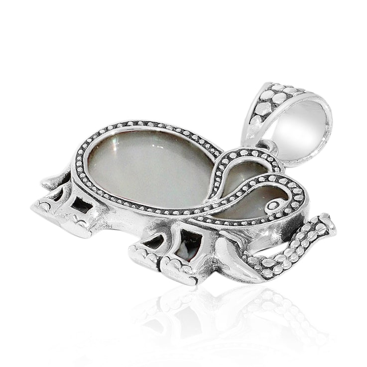Balinese Artisan 925 Sterling Silver Elephant Pendant with Mother of Pearl