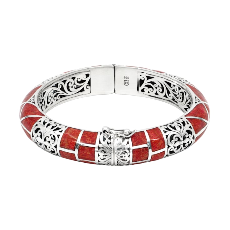 Artisan Balinese Sterling Silver Coral Bangle