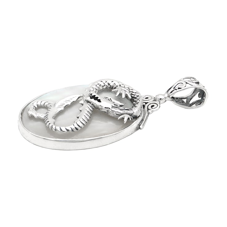 Artisan Balinese Mother-of-Pearl Sterling Silver Dragon Pendant
