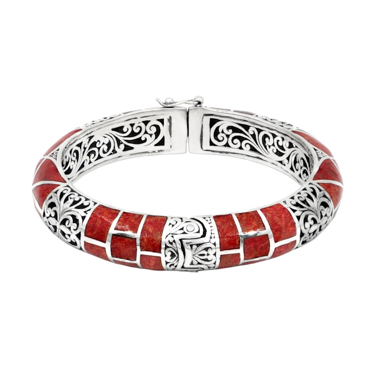 Artisan Balinese Sterling Silver Coral Bangle