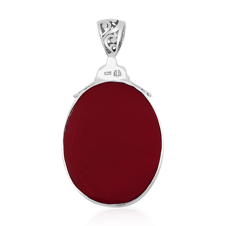 Balinese Artisan 925 Dragon Sterling Silver Pendant with Red Coral