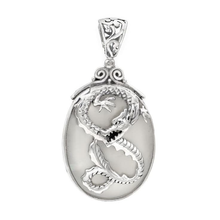 Artisan Balinese Mother-of-Pearl Sterling Silver Dragon Pendant