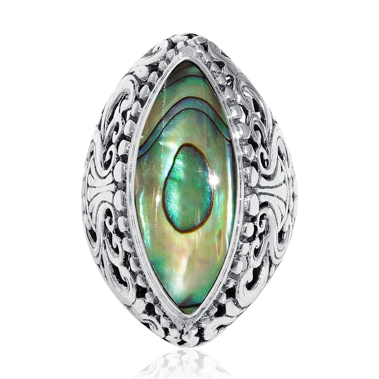 Balinese Artisan 925 Sterling Silver Ring with Abalone Shell
