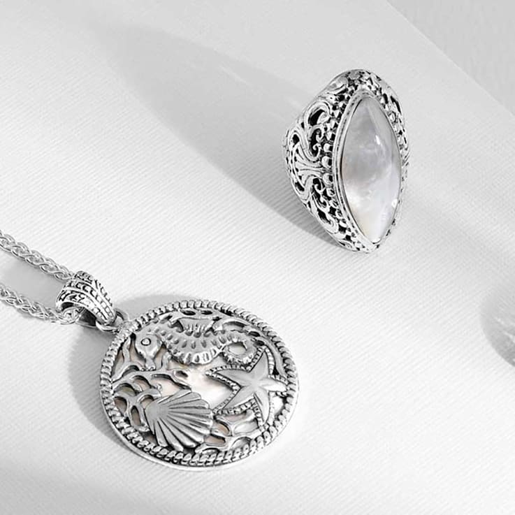 Artisan Balinese Sterling Silver Mother-of-Pearl Cocktail Ring