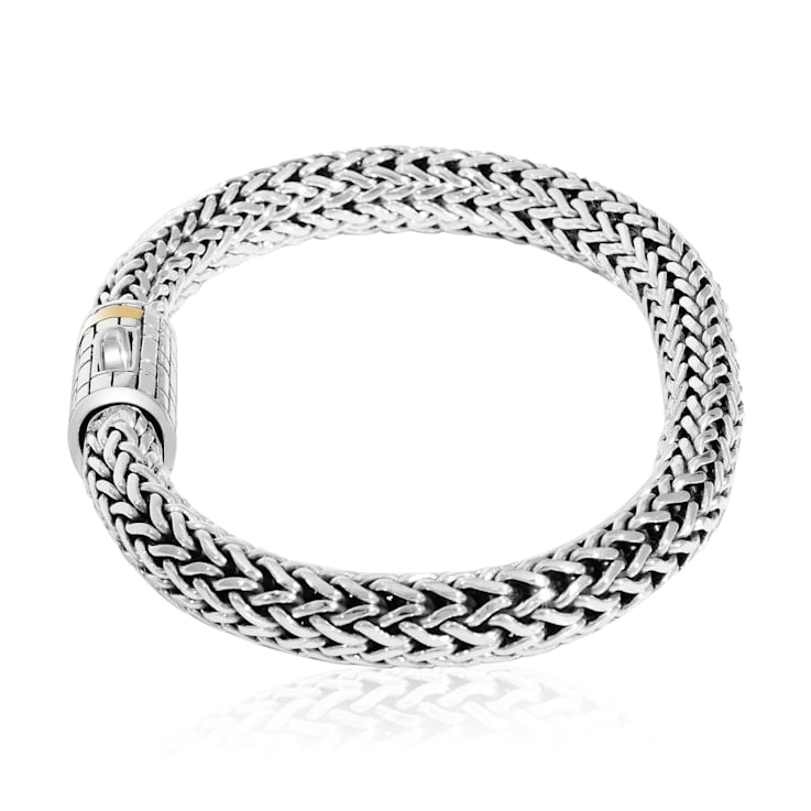 Balinese Artisan 925 Sterling Silver Bracelet with 18K Gold Stripe
Centre Lock