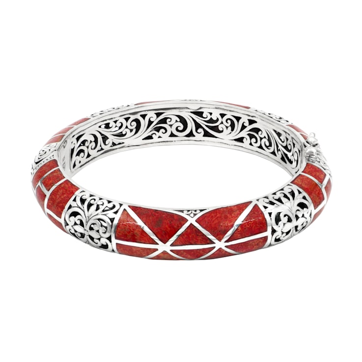 Artisan Balinese Sterling Silver Coral Bangle