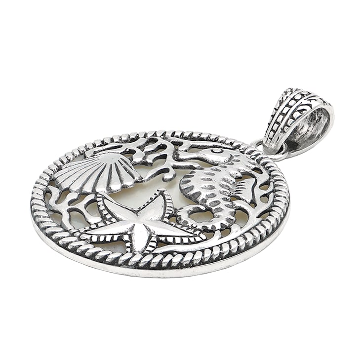 Artisan Balinese Sterling Silver Mother-of-Pearl Sea Pendant