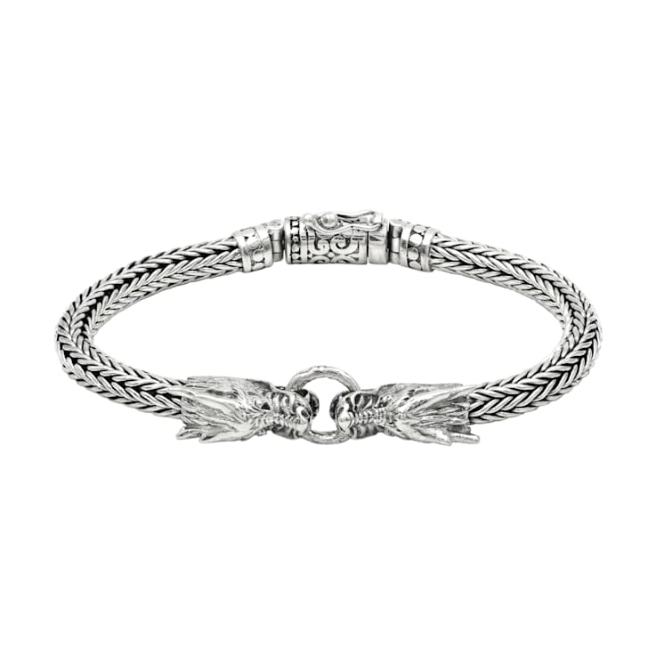 Artisan Balinese Sterling Silver Double Dragon Bracelet