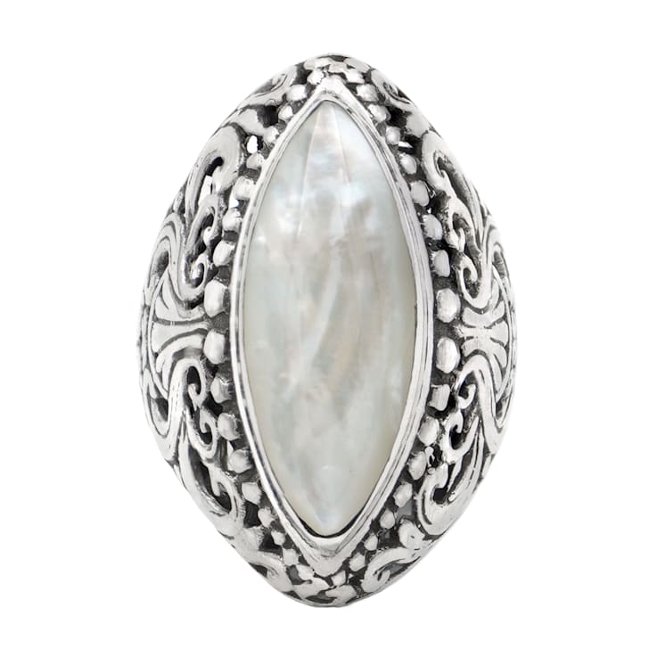 Artisan Balinese Sterling Silver Mother-of-Pearl Cocktail Ring