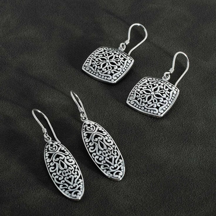 Artisan Balinese Square Sterling Silver Square Filigree Earrings